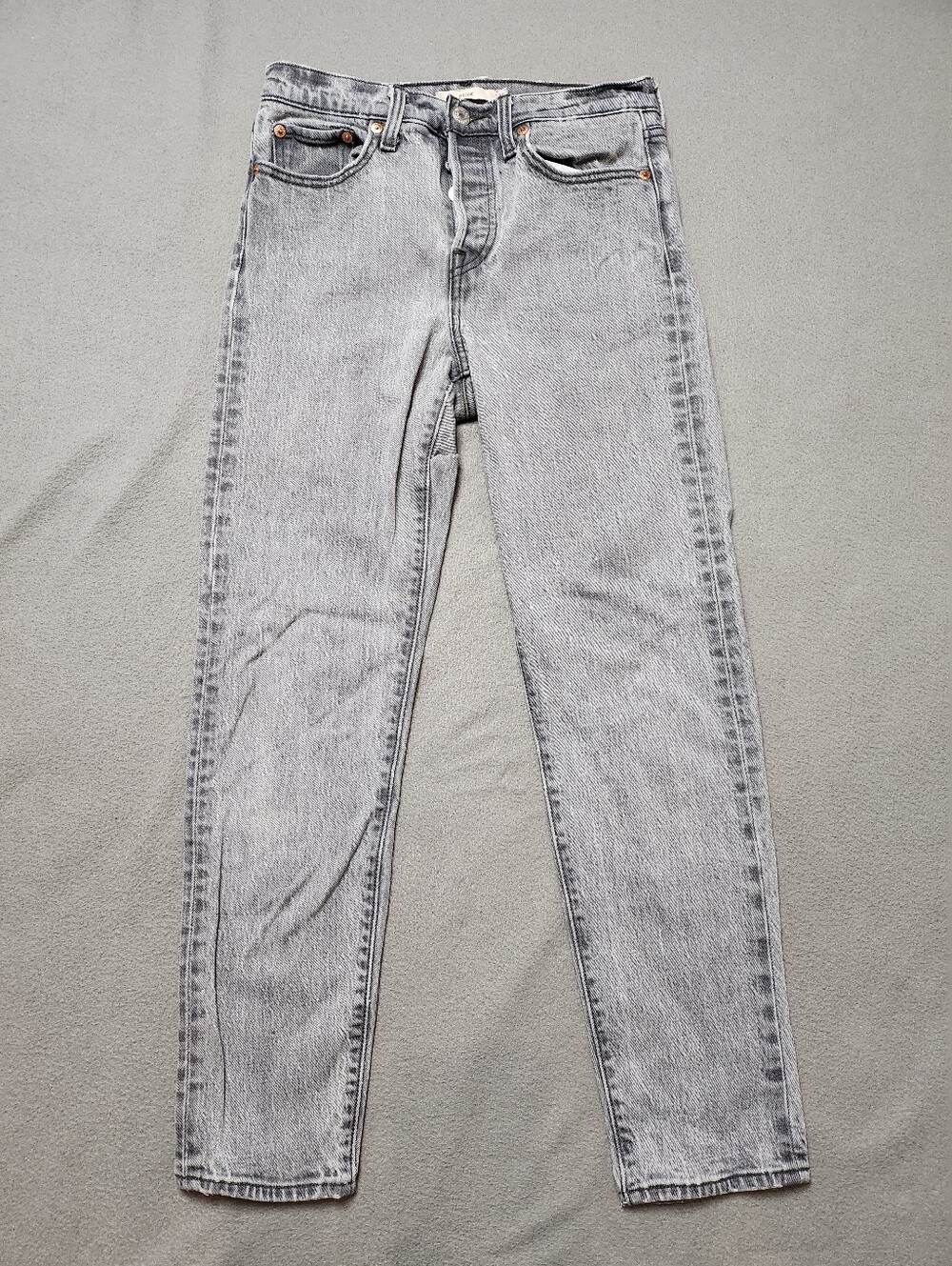 Levis Wedgie L Button Fly High Rise Premium Jeans Gray Black Wash Size 25